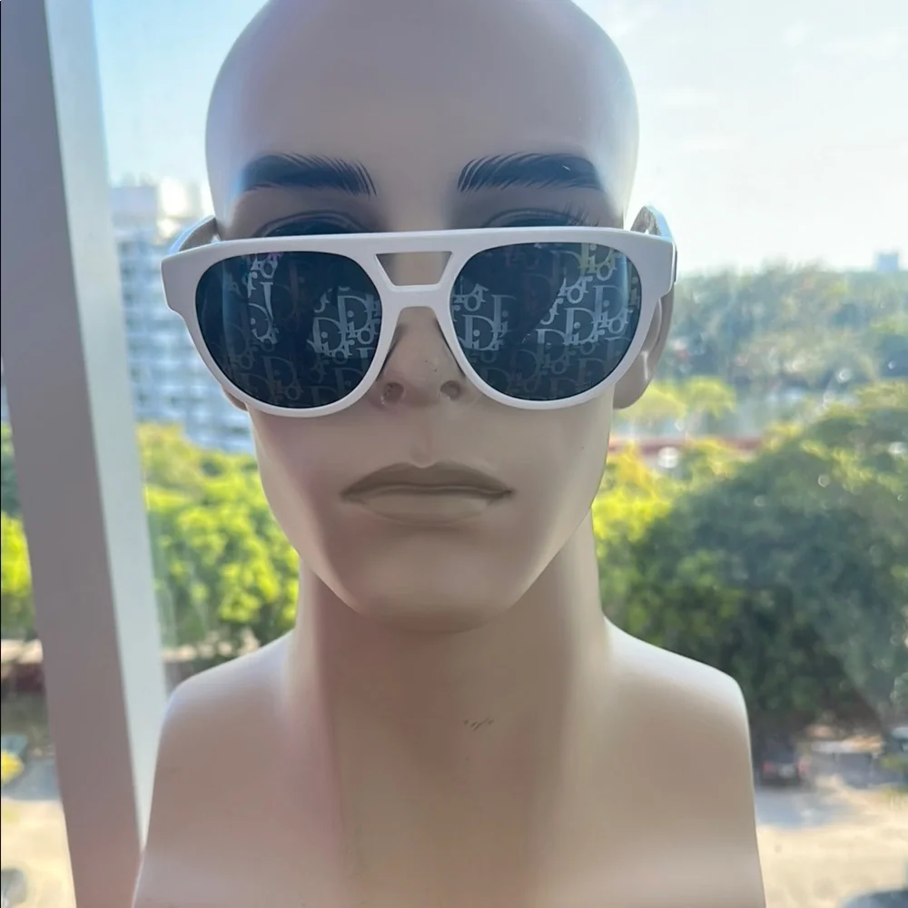 DiorB23 R1I Monogram Logo Blue Mirrored Pantos Sunglasses